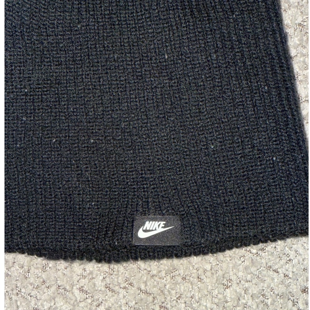 Nike Sportswear Ribbed Knit Beanie Hat Black Woven Logo Tab Slouchy Skully - Picture 2 of 3
